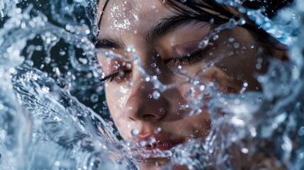 Youthful glow amidst water drops: Vibrant, perfect for products targeting freshness and vitality.