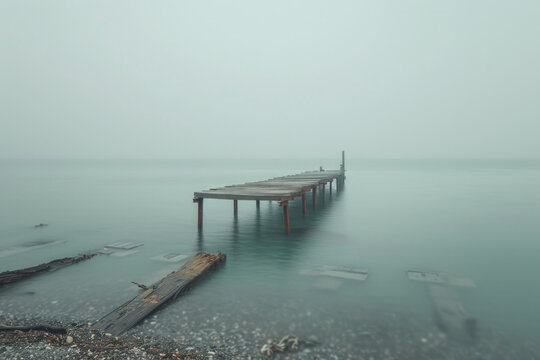 Old abandoned pier at the sea, minimalist photography