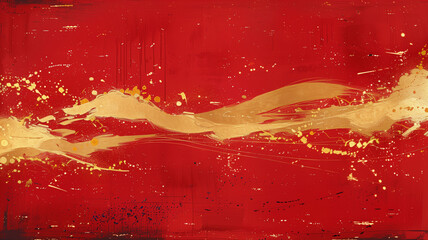 Golden brush paint on a red background.