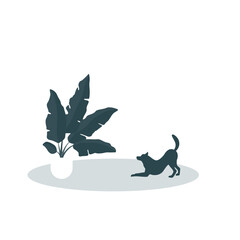 Cozy Home Interior Symbol Icon. Comfortable Room Elements with Potted Domestic Plants. Domestic Dog Animal Silhouette. Relax, Safty and Silence in House Atmosphere. 