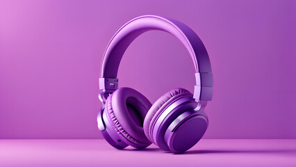 Fototapeta na wymiar A pair of purple headphones are displayed on a purple background