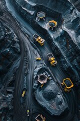 Aerial view of open pit coal mine in extractive industrial setting for efficient coal extraction