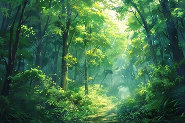 The verdant forest glowed with life as the golden rays of the sun danced upon the leaves.