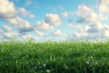 Fototapeta premium Empty grass field stage backgrounds outdoors horizon.