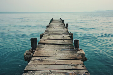 Fototapeta premium Old abandoned pier at the sea, minimalist photography