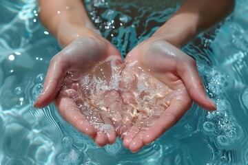 Fototapeta premium Cupped Hands Catching Sparkling Water Bubbles