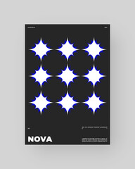 Abstract poster design. Vertical A4 format. Blue, black, white composition. Geometry minimal neon illustration.