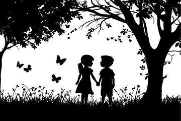boy and girl holding hands silhouette love