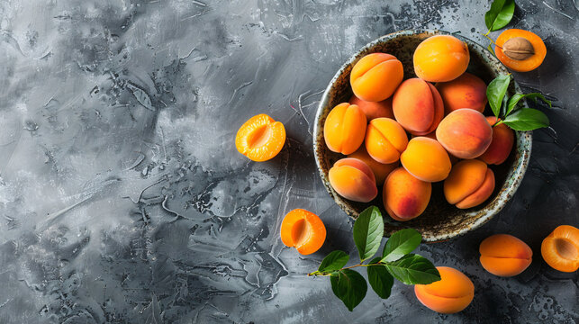 Bowl of tasty ripe apricots on light background
