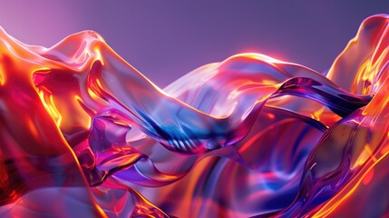 A vibrant digital artwork of flowing, translucent shapes with a fiery and cool color palette