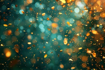 An AI algorithm can create a digital image of a green backdrop adorned with gold confetti against a contrasting blue background. - Powered by Adobe