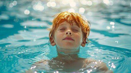 Child in swimming pool. Having fun on vacation at the hotel pool. Colorful vacation concept