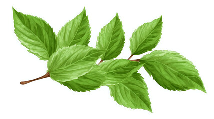 Vivid Green Mint Leaves on Branch.
A fresh and vibrant watercolor style illustration of green mint leaves on a branch, ideal for culinary themes, herbal products, and health-related designs.