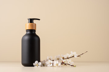 Black dispenser bottle for cosmetic and bath product mock-up