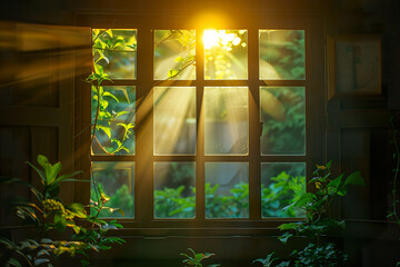 Sunlight streaming through an open window into a room. 