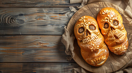 Bread of the dead on wooden background. Celebration 