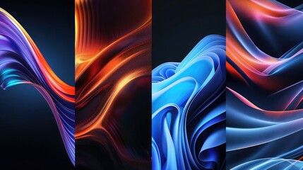 Collection of abstract backgrounds - wave and swirl lines, geometric flowing motion pattern. Business and technology universal templates, bright unusual banner designs, text presentation backdrops - obrazy, fototapety, plakaty