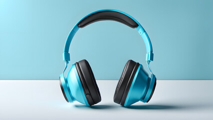 Fototapeta na wymiar A pair of blue headphones with a black band on a white surface