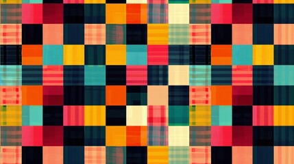 Fototapeta premium Vivid and vibrant checked pattern with an array of colorful squares, creating a dynamic and eye-catching design.