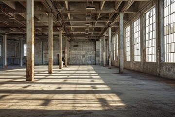 Factory floor deterioration architecture. - obrazy, fototapety, plakaty