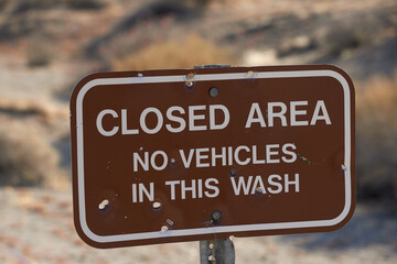 Desert, closed or sign outdoor in nature, landscape or background in Anza Borrego state park wash...