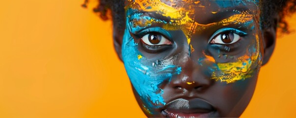 Colorful paint image on the beautiful African face of a young woman