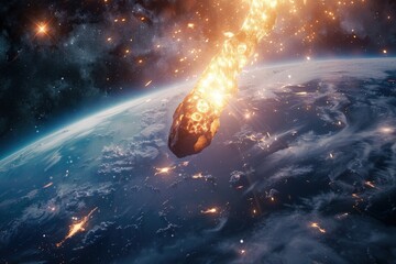 Burning asteroid falling to earth, concept of science, astronomy, space rock.