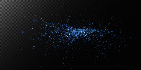 Sparks of dust and blue stars shine with special light. Vector sparks on transparent dark background. Christmas light effect. Sparkling particles of magic dust.	