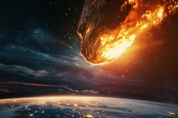 Burning asteroid falling to earth, concept of science, astronomy, space rock. - obrazy, fototapety, plakaty