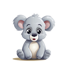 A lovable koala cartoon perched on a branch, with big, expressive eyes and a gentle smile, on a plain backdrop. Generative AI