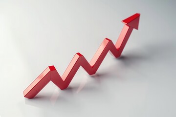 Red graph arrow, growth, business concept, white background.