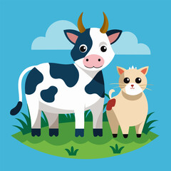 Vector Art: Cute Cat and Cow Images