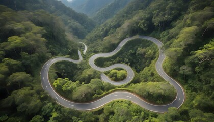 A winding road snaking through a vibrant tropical upscaled 3