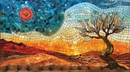 Desert mosaic, sand and sun with a stained glass illusion being swept by the wind
