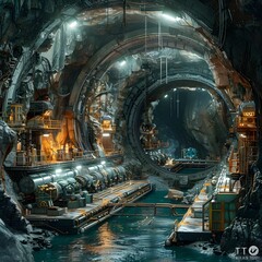 Subterranean Geothermal Energy Research Facility with Intricate Tunnels and High-Tech Machinery