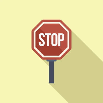 Stop road sign icon flat vector. Before railway crossing. Open caution