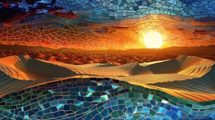 Desert mosaic, sand and sun with a stained glass illusion being swept by the wind
