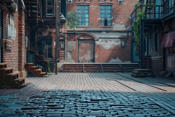 Empty street stage cobblestone alley brick. - Powered by Adobe