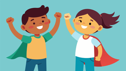 Obraz premium Two siblings engaged in a friendly competition cheering each other on and celebrating their accomplishments on Super Sibling Day.