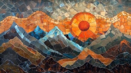 Mountains mosaic with a stained glass illusion being swept by the wind
