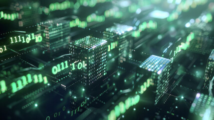 Digital Synapses:  An abstract visualization of a blockchain network, resembling a digital brain's synaptic connections with glowing green nodes and pathways.