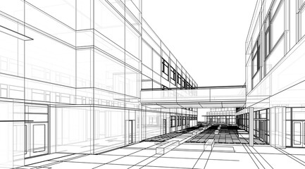 architectural drawing 3d illustration sketch project
