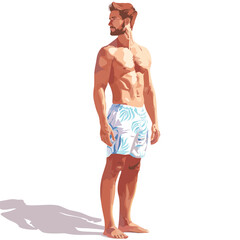 vector man in swimming shorts white background .Generative AI