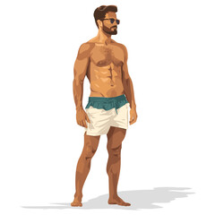 vector man in swimming shorts white background .Generative AI