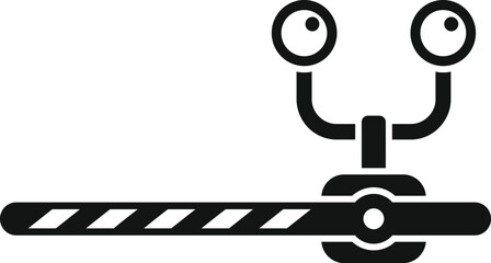 Closed railway crossing barrier with lights icon simple vector. Warm pass. Station traffic