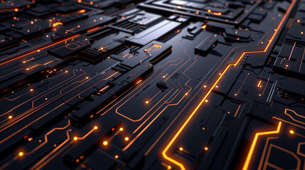 modern technology wallpaper with black stripes and glowing circuit lines, computer motherboard digital cyber tech background 