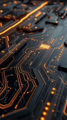 modern technology wallpaper with black stripes and glowing circuit lines, computer motherboard digital cyber tech background 
