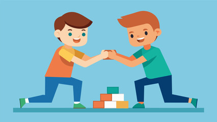 Obraz premium Brothers partner up for a game of trust falls learning to rely on each other and build a stronger bond.