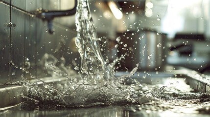 Water being poured into a sink - obrazy, fototapety, plakaty