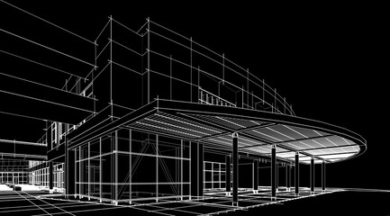 architectural drawing 3d illustration sketch project